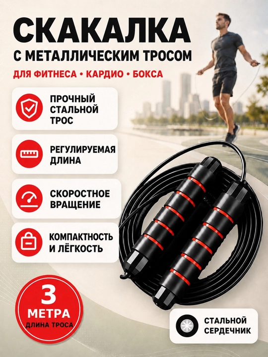 Скакалка для спорта, фитнеса и кроссфита, скоростная, для тренировок - 