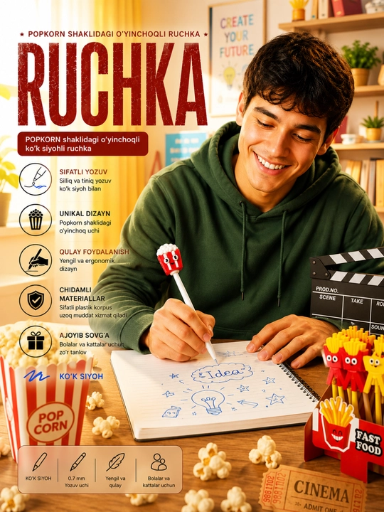 Gel ruchka, ko‘k ruchka, o‘yinchoq ruchka, maktab ruchkasi