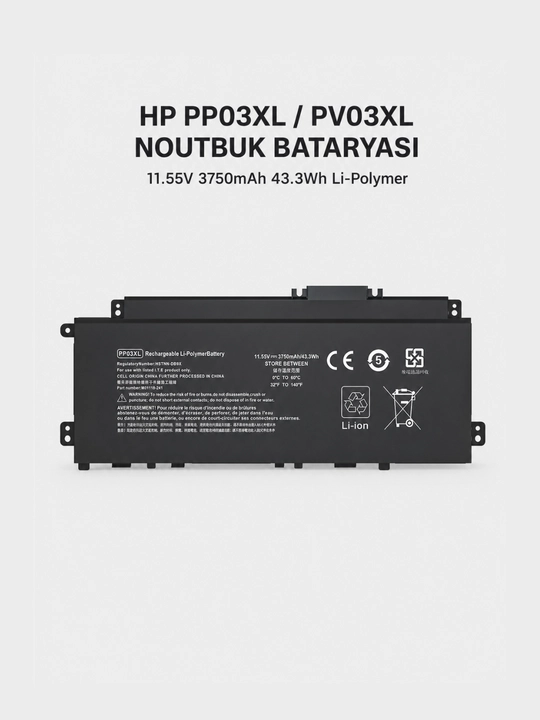 HP PP03XL noutbuk batareyasi – 11.55V HP Pavilion x360 14-DV, 14-DW, 14-DK, 15-EH uchun - 