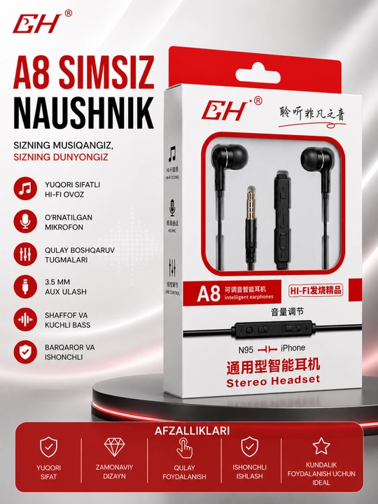A8 stereo проводные наушники с микрофоном 3. 5 мм для android, iphone и планшетов - 