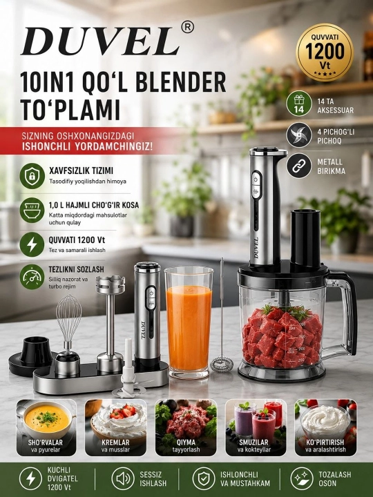 Duvel 10 in 1 qo'l blendiri 1200 W - 