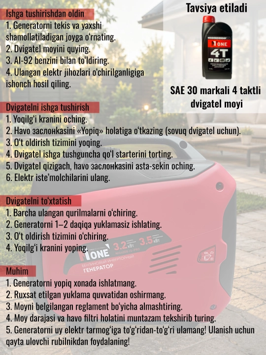 Benzinli invertor generator NUMBER ONE NIG4000-iS-PRO, max 3500 Vt