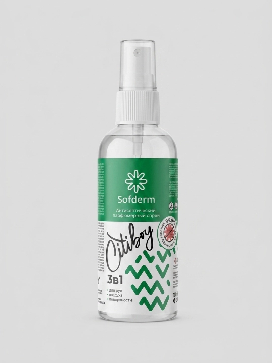 Sofderm Citiboy 3 tasi 1 da antiseptik parfyumeriyali sprey, qo‘llar, havo va yuzalar uchun