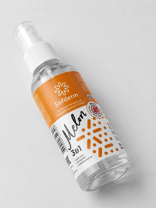 Sofderm Melon 3in1 antiseptik parfyumeriya spreyi qoʻl, havo va yuzalar uchun