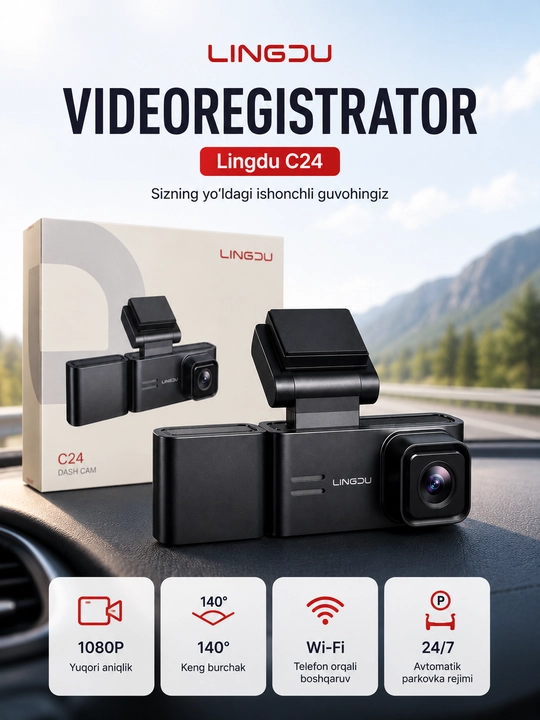 Videoregistrator LINGDU Dash Cam C34 3.18 dyuymli, 3 kamerali, 4K/2K/1080P, WiFi va GPSli - 