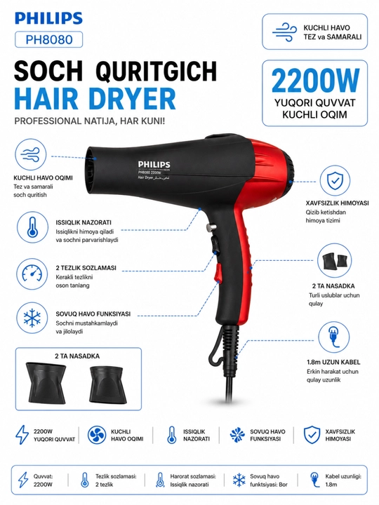 Philips PH8080 soch quritgichi (fen)