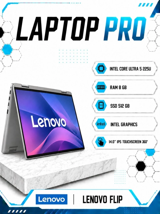 Noutbuk Lenovo Flip, Intel Core ULTRA 5-225U(14"Touchscreen IPS 360°),RAM 8GB, SSD 512GB - 