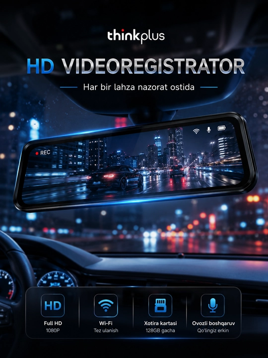 Videoregistrator LENOVO THINK PLUS ovozli boshqaruvli avtomobil uchun qora DVR kamera - 