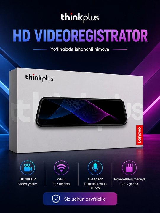 Videoregistrator LENOVO THINK PLUS ovozli boshqaruvli avtomobil uchun qora DVR kamera