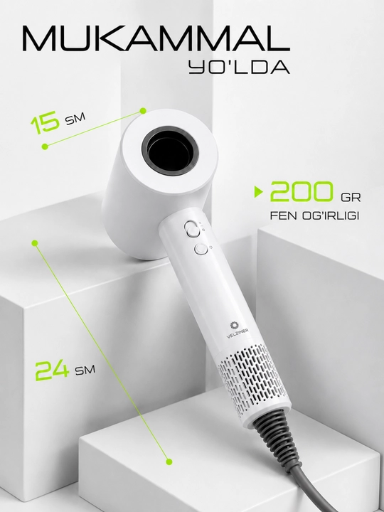 Soch quritgich fen, yuqori tezlik 110000 ayl/min, 1600W, ionizatsiya, bolalar rejimi
