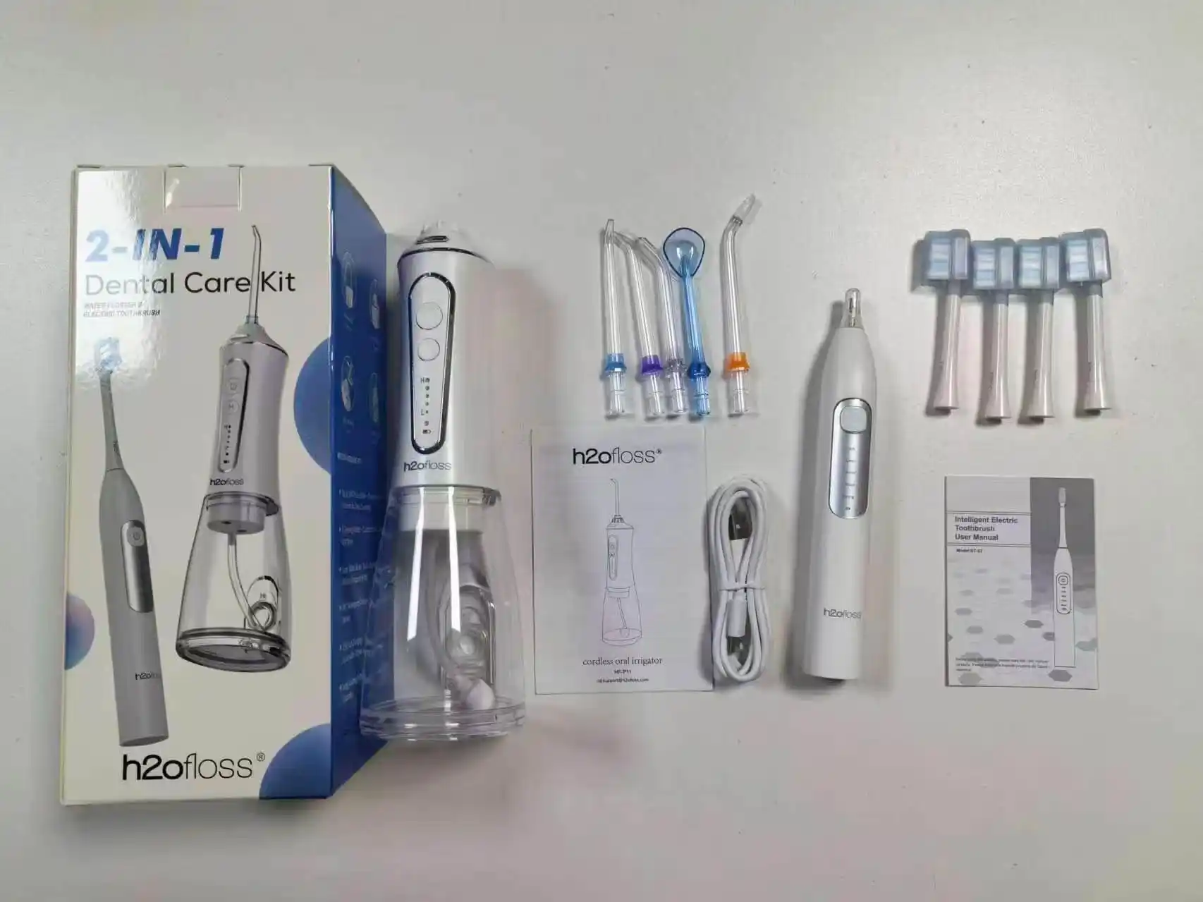 H2OFloss Portativ og‘iz irrigatori – professional tish va milk parvarishi, 8 ta nasadka