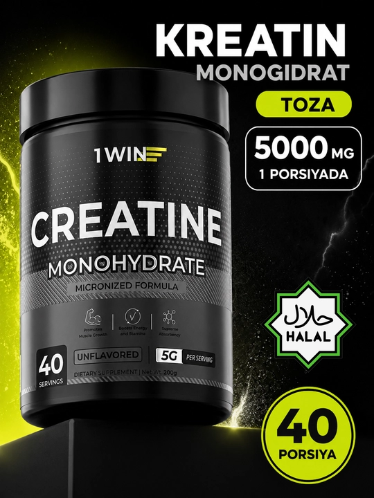 Kreatin monogidrat 1WIN 200 gr, 30 va 40 porsiya, tamsiz - 
