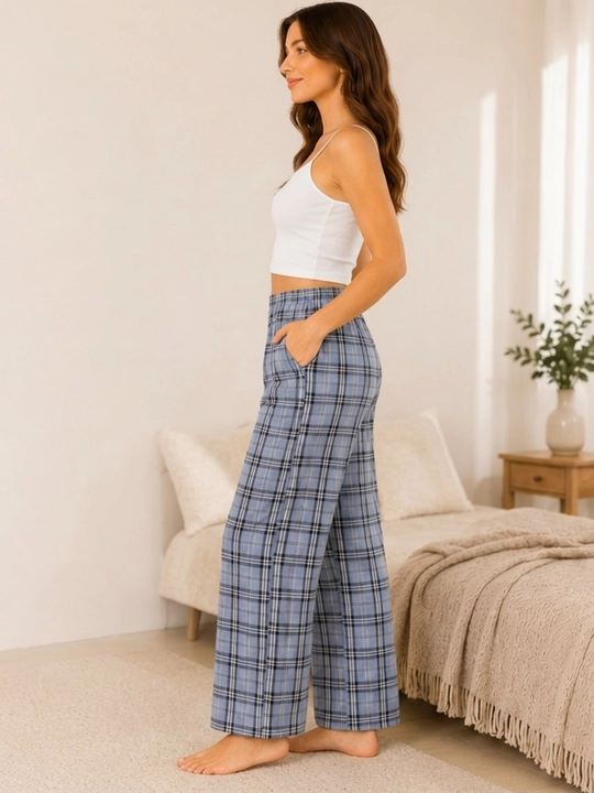Ayollar pijama shimlari, 100% paxta, erkin fason, katakli, yon cho'ntakli