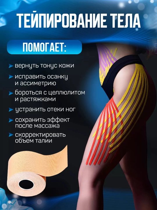 Tana va yuz uchun ajinlarga qarshi kinesio lentasi, sport, 5 sm x 5 m