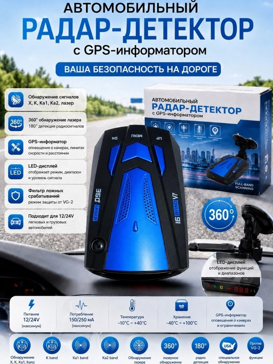 Автомобильный радар-детектор с GPS-информатором, антирадар с дисплеем