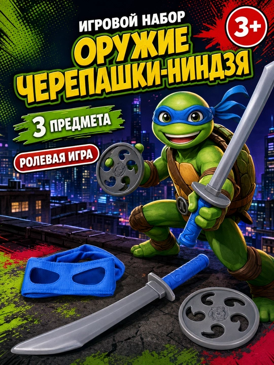 Ninja toshbaqa jang anjomlari paketi, 4 yoshdan kattalar uchun rolli o‘yinlar - 