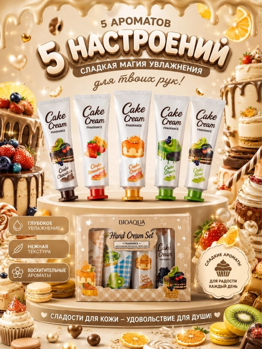 Крем для рук BIOAQUA Cake Cream, крем для рук, увлажняющий крем, подарочная коробка