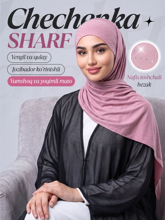 Toshli chechenka sharf, hijob, ro'mol va sharflar, tayyor sharf - 