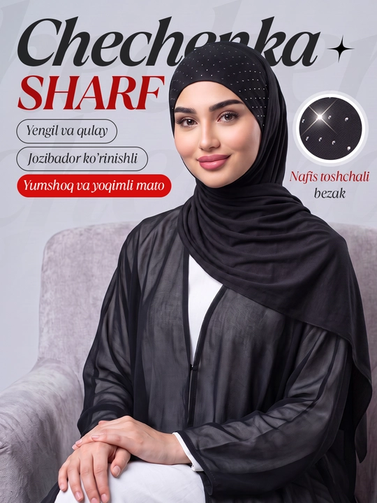 Toshli chechenka sharf, hijob, ro'mol va sharflar, tayyor sharf - 