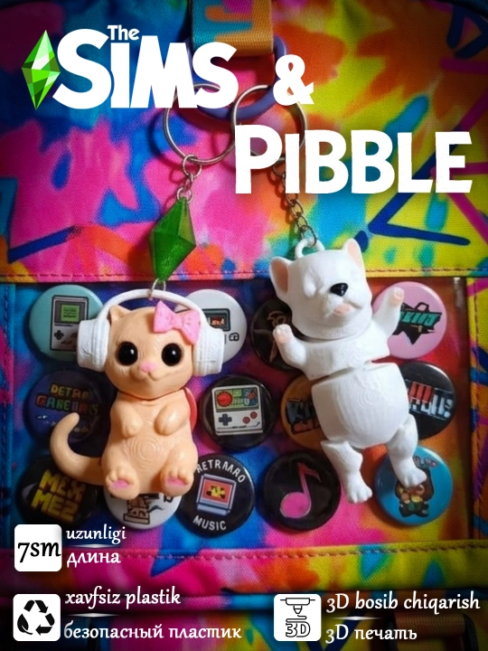 Sims The Sims o‘yinidagi Mushukcha mem va "Pibl-Pibble" syorfer iti breloklari to‘plami - 