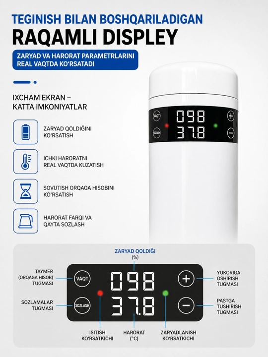 Spermodozlarni eritish uchun portativ termostat, 200 ml - veterinariya uchun