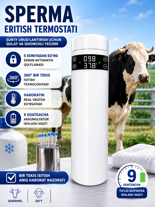 Spermodozlarni eritish uchun portativ termostat, 200 ml - veterinariya uchun