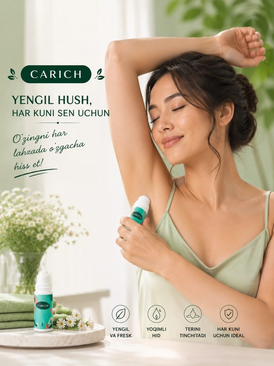 CARICH dezodorant-antiperspirant rolikli 40 ml, ter va yoqimsiz hidga qarshi - 