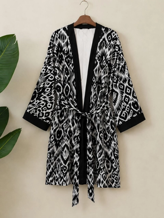Ayollar poncho kardigan3 oversize, 48–56, milliy ikat naqshli, belbog‘li kimono