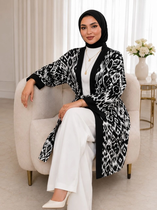 Ayollar poncho kardigan3 oversize, 48–56, milliy ikat naqshli, belbog‘li kimono