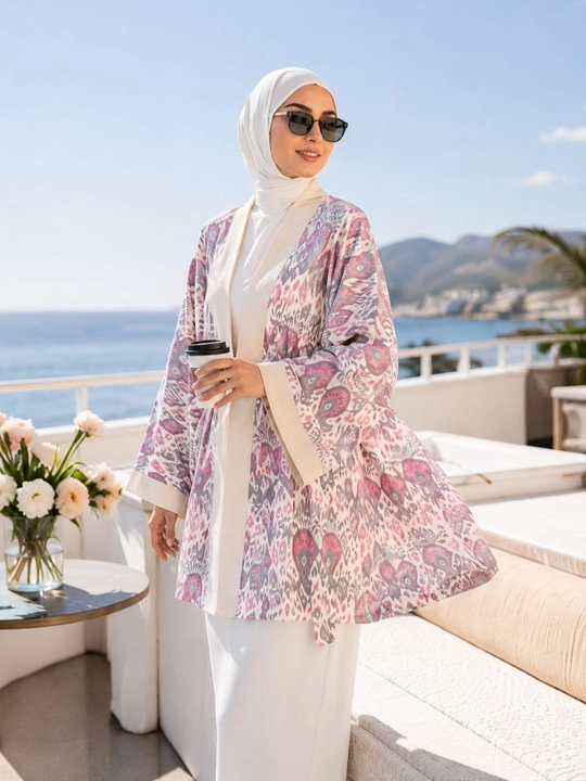 Ayollar poncho kardigan3 oversize, 48–56, milliy ikat naqshli, belbog‘li kimono
