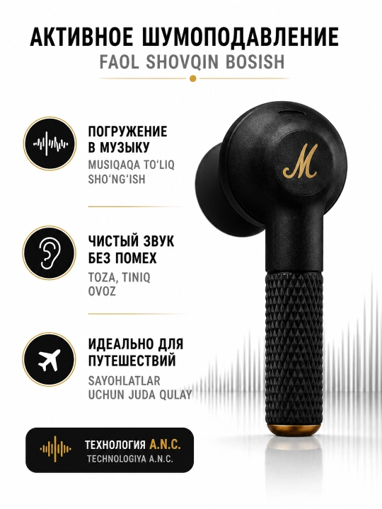 Наушники беспроводные Marshal Minor III Bluetooth 5.3 вакуумные черные