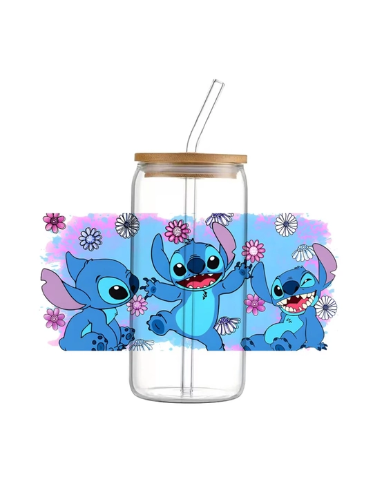 Stitch qopqoqli va naychali shisha stakan - 