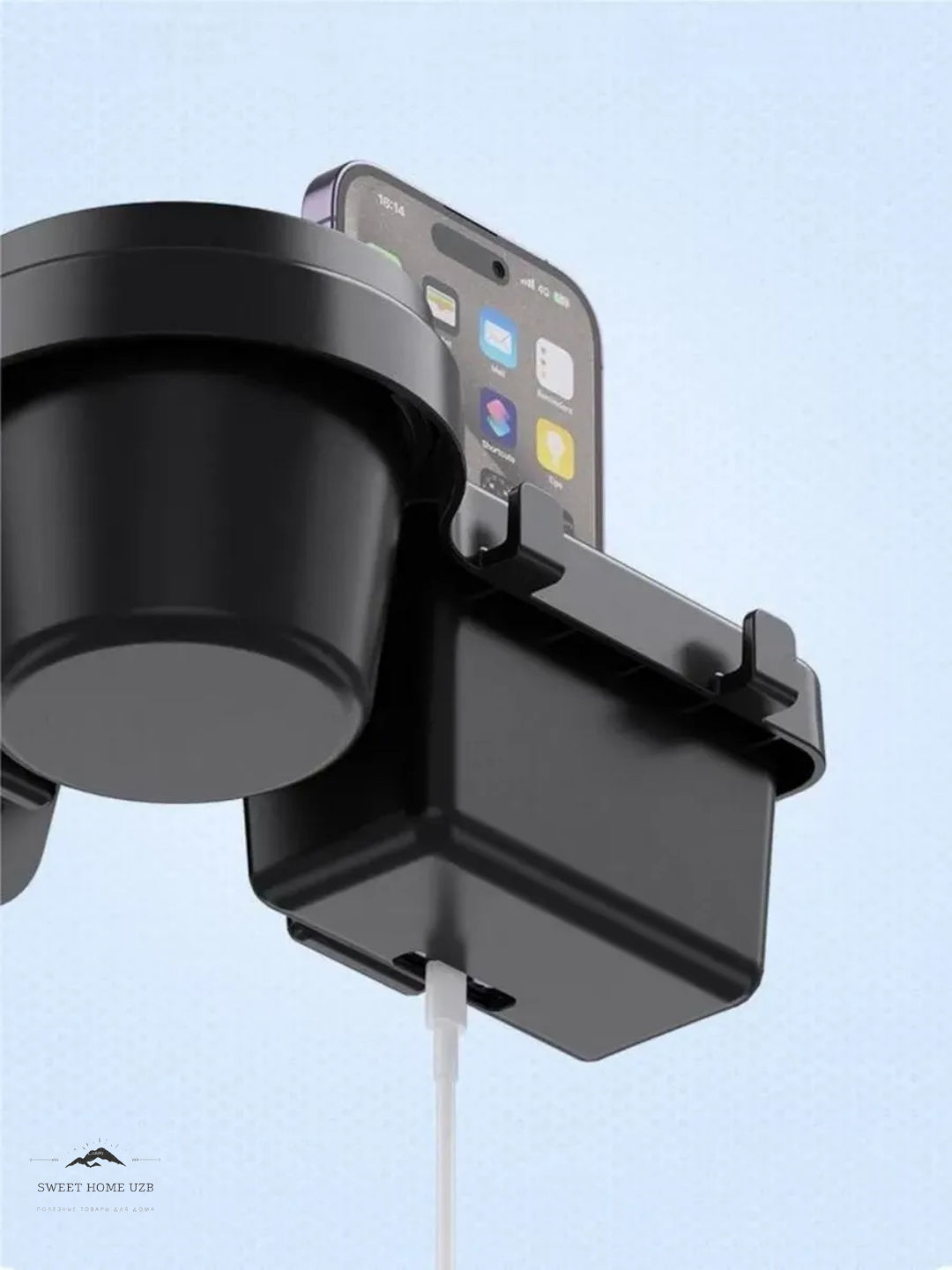 Avtomobil eshigi uchun stakan ushlagich va organizer, telefon ushlagich