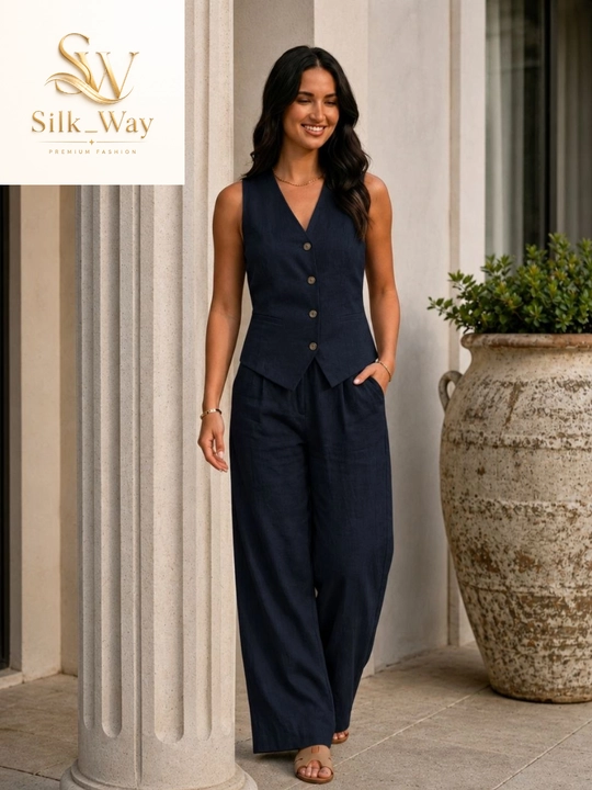 Kuzgi ayollar muslin kostyumi - jaket va keng shim, yengil zamonaviy to‘plam