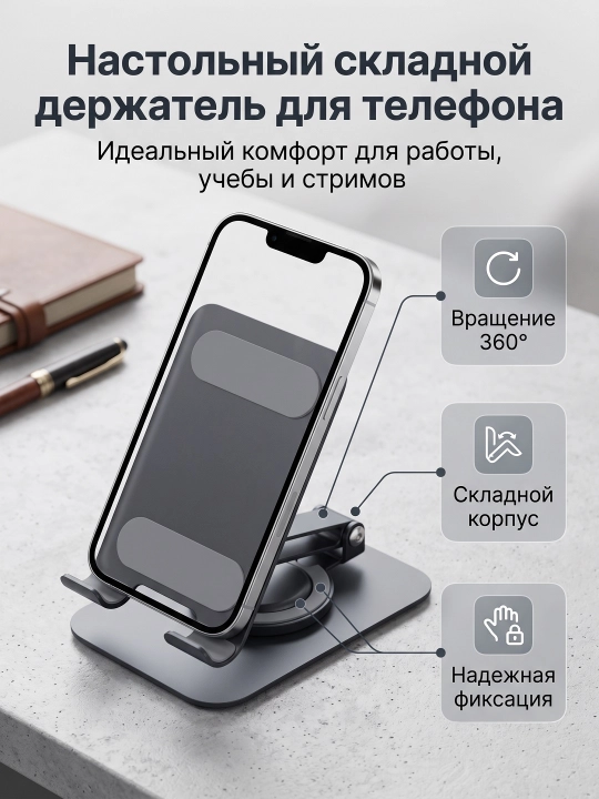 Telefon va planshet uchun 360° aylanuvchi alyuminiy telefon ushlagichi