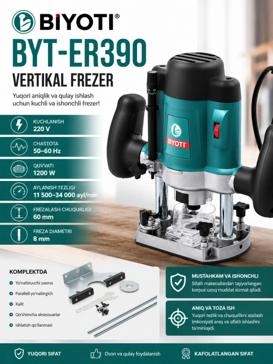Freza, Frezer ,  har bir detalda aniqlik va nazorat,  Biyoti BYT-ER390 vertikal frezasi - 