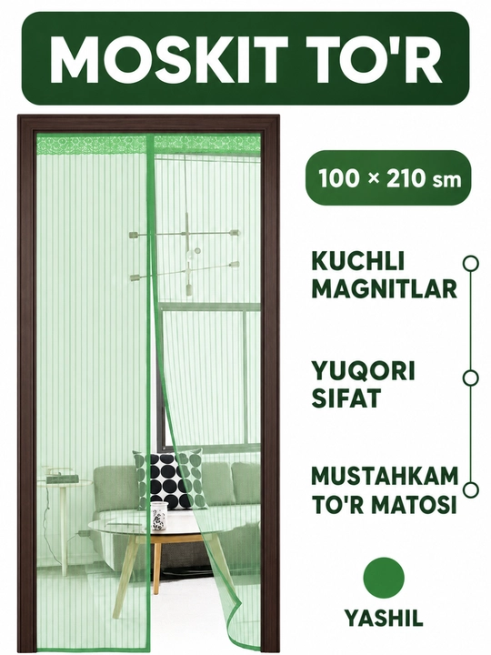 Pashshaxona Magnitli eshik uchun moskit to'ri, chivinga qarshi parda, 100x210 sm - 