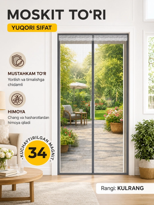 Pashshaxona Magnitli eshik uchun moskit to'ri, chivinga qarshi parda, 100x210 sm - 