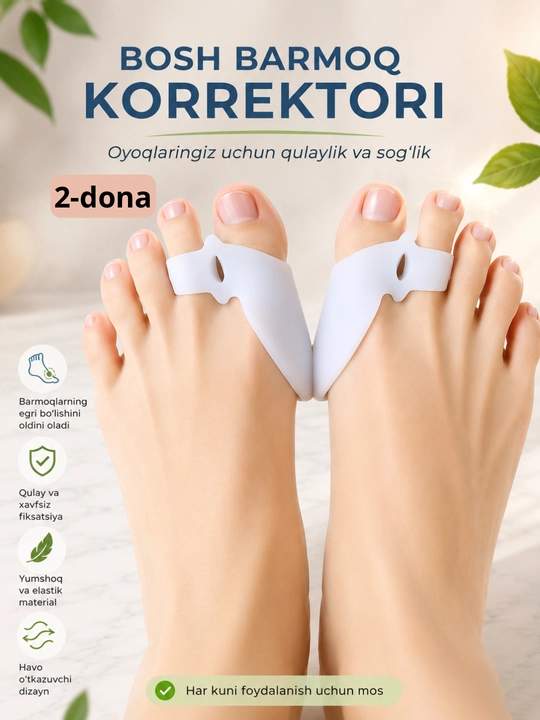 Hallux Valgus uchun ortopedik bosh barmoq korrektori, silikon barmoq fiksatori, 2 dona - 