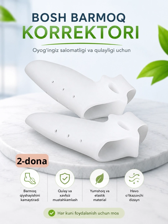 Hallux Valgus uchun ortopedik bosh barmoq korrektori, silikon barmoq fiksatori, 2 dona