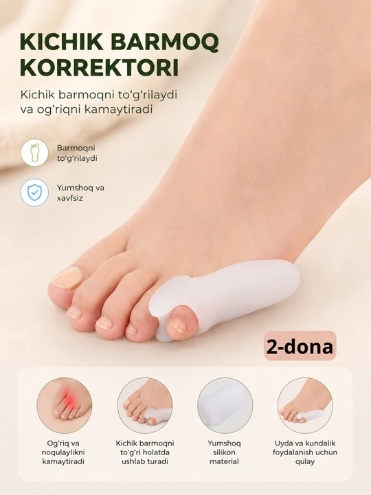 Hallux Valgus uchun ortopedik bosh barmoq korrektori, silikon barmoq fiksatori, 2 dona - 