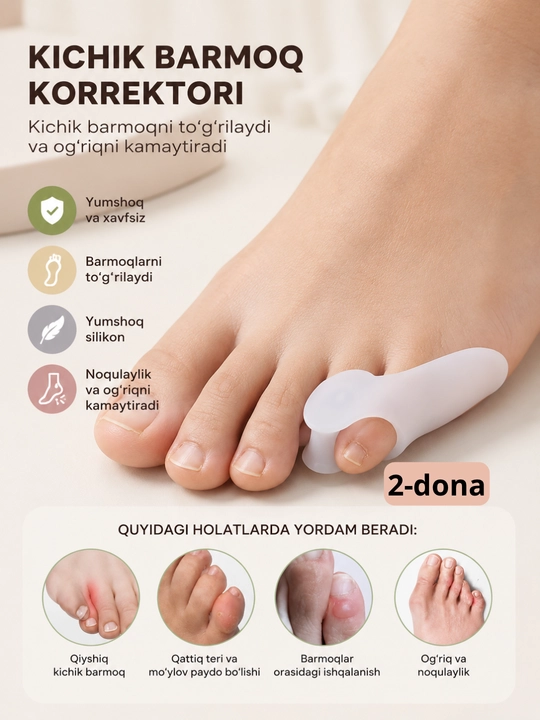 Hallux Valgus uchun ortopedik bosh barmoq korrektori, silikon barmoq fiksatori, 2 dona