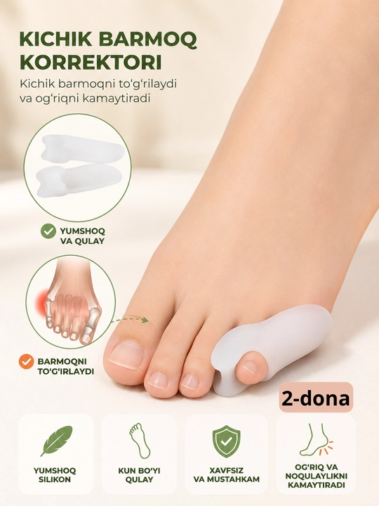 Hallux Valgus uchun ortopedik bosh barmoq korrektori, silikon barmoq fiksatori, 2 dona
