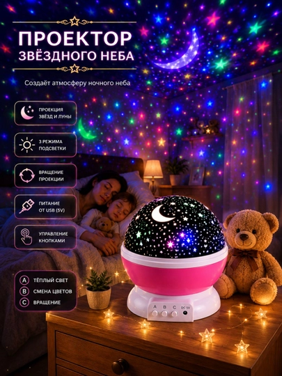 Проектор звездного неба ночник USB проектор луны и звезд
