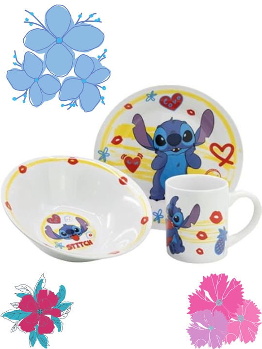 Stitch bolalar idishlar to‘plami, 3 ta buyum - 