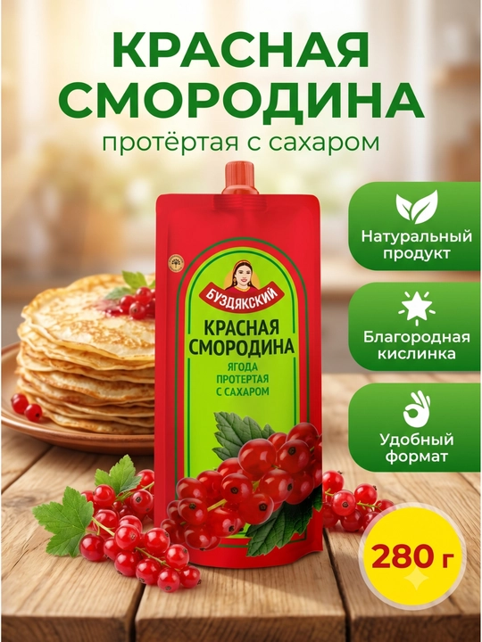 Shakar bilan maydalangan qizil smorodina 280 g Doy-pak  - 