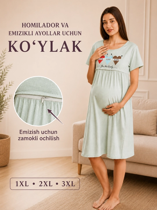 Homilador va emizikli ayollar uchun paxtali ko‘ylak - 