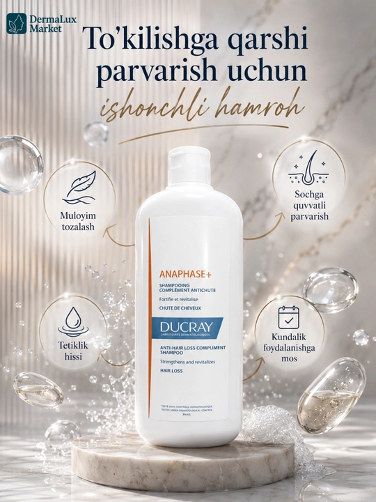 Soch to‘kilishiga qarshi mustahkamlovchi Ducray Anaphase+ shampun, 400 ml - 