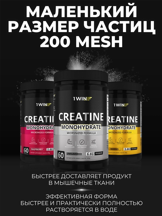 Kreatin monogidrat 1WIN, 400 gr, 60 porsiya, tamsiz