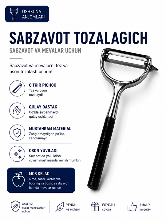 Sabzavot va mevalar uchun zanglamaydigan po‘latdan universal tozalagich